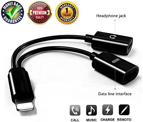 2 in 1 Lightning Adapter Splitter for iPhone X 8 8Plus 7 7Plus (Compatible with iOS 10-11), AMANDER 2 in 1 Dual Lightning Charging Audio Headset Adapters, Support Calling Function &amp; Music Control