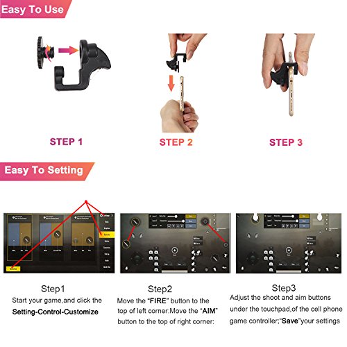 Mobile Game Controller for Fortnite/PUBG/Knives Out/Rules of Survival Button Touch Sensitive Shoot and Aim Triggers Accessories Joystick and Mobile Gamepad for Android IOS Phones Upgraded Version - Thumbnail 5