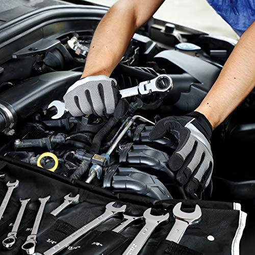 GEARDRIVE Flex-Head Ratcheting Combination Wrench Set, SAE, 13-piece, 5/16'' to 1'', Chrome Vanadium Steel Construction with Rolling Pouch