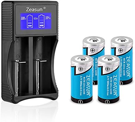 CR123A Rechargeable Battery Zeasun 4 Pack 3.7V 800mAh 16340 Lithium Batteries and LCD Display Battery Charger for Li-ion 18650 16340 14500 26650 Ni-MH Ni-CD AA AAA Rechargeable Batteries