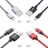 Baymic Phone Charging Cable Cord, 4 Pack 4 Color [3ft+6ft+10ft] Double Nylon Braided USB Syncing Data Cable Compatible Phone XS/XS Max/XR/X/8/7/7 Plus/6s/6s Plus/6/6 Plus/5s/5c/Pad Pro Nano Air More