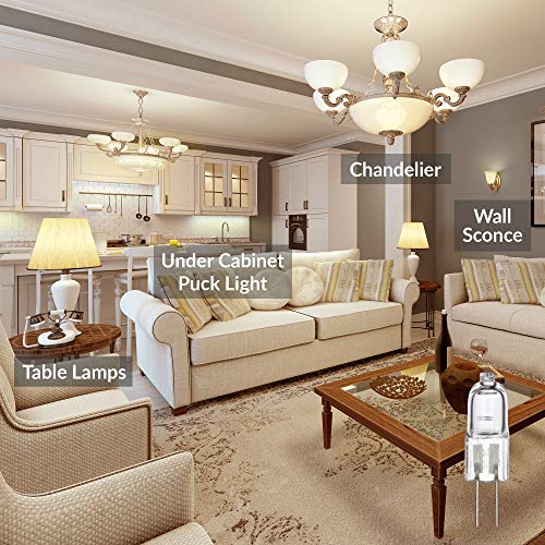 Simba Lighting Halogen G4 T3 20 Watt 280lm Bi-Pin Bulb 12 Volt A/C or D/C for Accent Lights, Under Cabinet Puck Light, Chandeliers, Track Lighting, 20W 12V 2 Pin JC Warm White 2700K Dimmable, 5-Pack