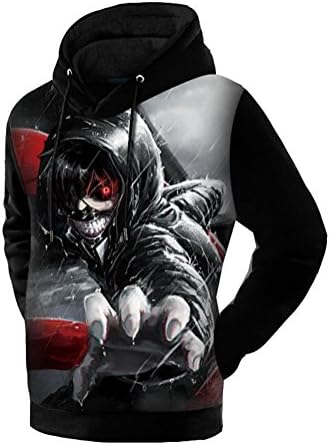 Cartoon Anime Tokyo Ghoul Ken Kaneki Cosplay Cotton Casual Hoody Sweatshirt Pullover (Asia XXL=US L, C)