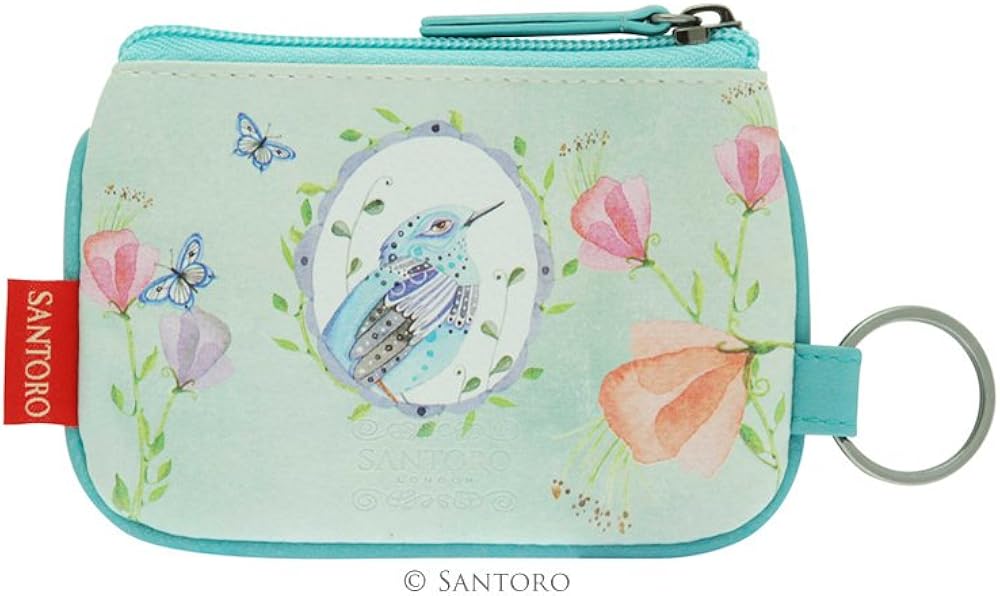 Santoro London Watercolour BirdsCoin Zip Purse Key Chain