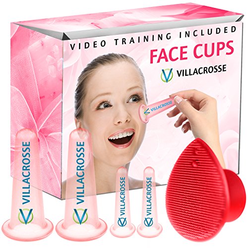 Silicone Facial Cupping Therapy Sets - Massage Facial Cups for Cupping w/Silicone Facial Cleansing Pad Facial Brush & Video Tutorials - Face Cupping Kit for Eye & Face, Flamingo Pink