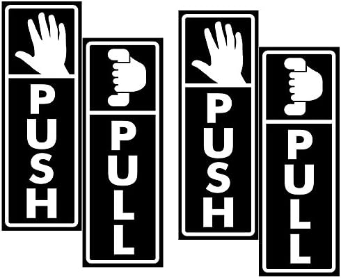 Push Pull Visual Door Signs - 2 Pack - 1.75 x 5 inches - Self Adhesive Stickers For Indoor &amp; Outdoor Use