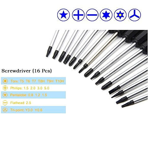 Fixinus 20-Pieces Precision Magnetic Screwdriver Set, Triwing Y0.6, Torx T5 T6 T7 T8, Phillips Pentalobe & Flathead Nylon Spudger Repair Kit for iPhone 7 6S iPad Macbook Pro