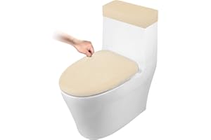 AZHCHKE Toilet Lid Cover and Toilet Tank Cover Stretch Toilet Covers Set for Bathroom, Polyester Spandex Jacquard Fabric, Machine Washable, with Elastic Bottom, Beige