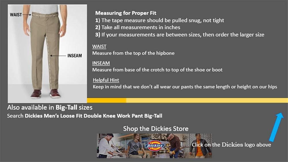 Dickies Men's Loose Fit Double Knee Work Pant: Clothing