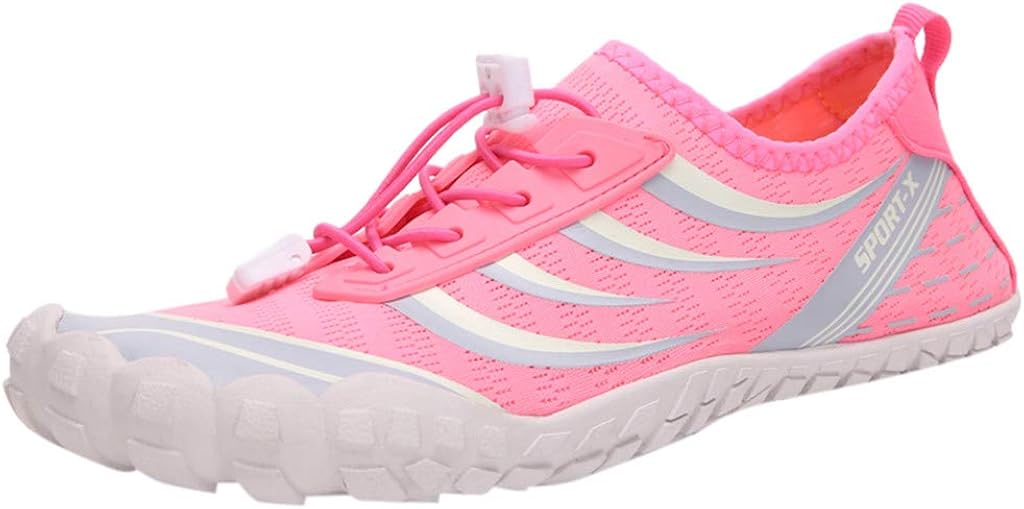 Womens Aqua Shoes, Pink Barefoot Quick Dry Beach Water Shoes, Adults Slip-on Drawstring Anti-Slip Swim Diving Yoga Shoes