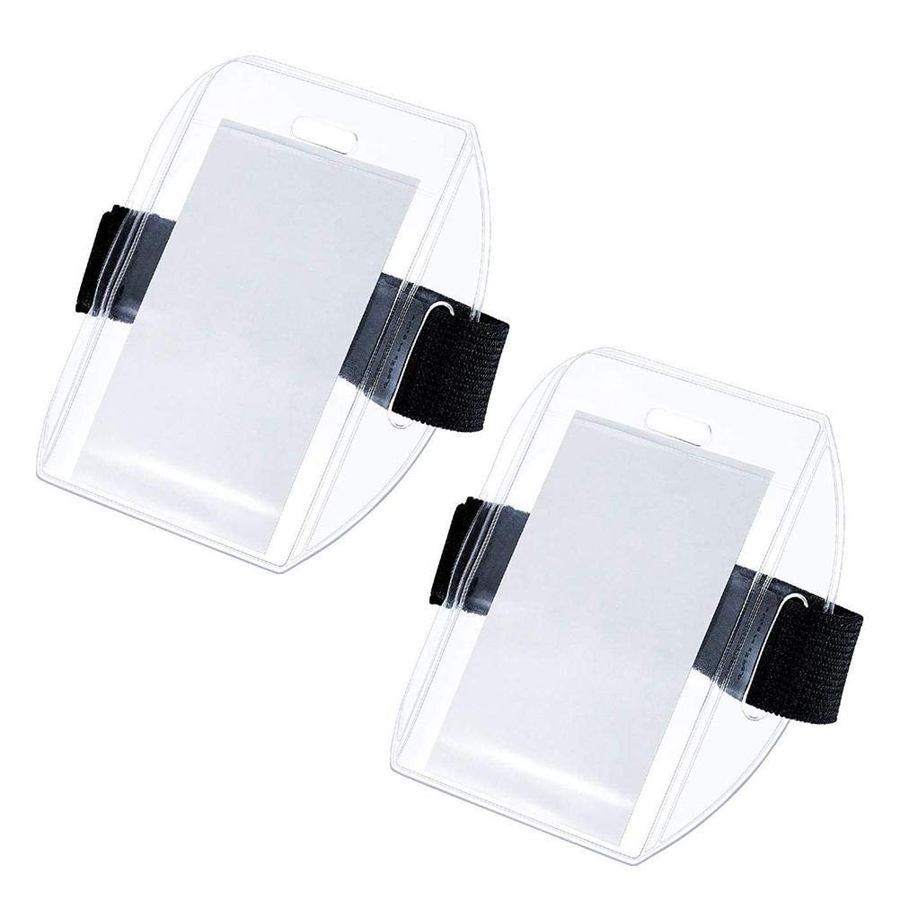 Yumoo 2Pcs High Visibility Bright Armband ID Card Badge Holders - Secure Top Loading with Adjustable Elastic Band - HI VIS Arm Bands for Work or Ski Passes