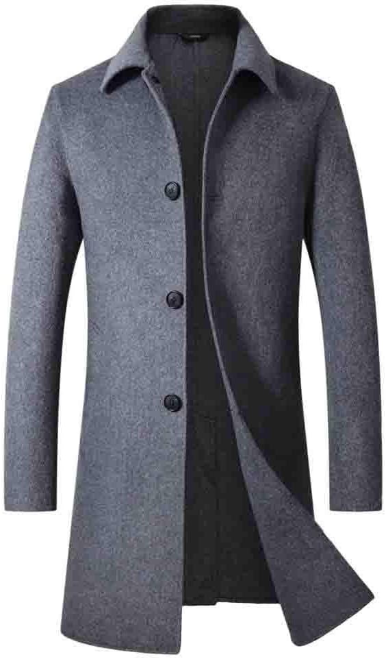Dainzuy Men's Winter Trench Coat Slim Fit Wool Blend Long Pea Coat Down Jacket Topcoat Fashion Business Overcoat