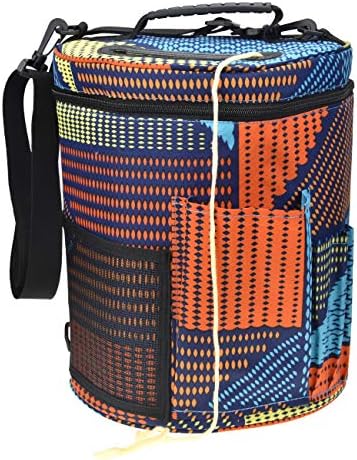 Large Capacity/Portable/Lightweight Yarn Storage Knitting Tote Organizer Bag with Shoulder Strap Handles Looen Yarn Containers W/Pockets for Crochet Hooks & Knitting Needles (Geometry, 12.7X10.8")