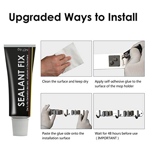 image for Hicorfe Broom Mop Holder, Stainless Steel Heavy Duty Wall Mount Storag