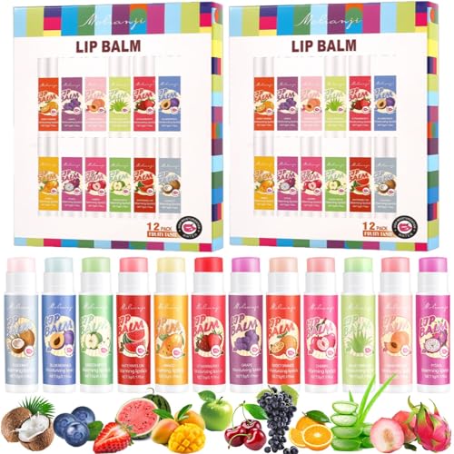 LBOYLOVE® 12 Pcs Lip Balm Set - 12 Flavors Moisturiser Natural Organic Change Color Lip Balm Multipack Care Stick - Vegan lip balm for Kids Mens Girls Womens, Vegan Lips Care