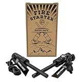 Swiss Safe 5-in-1 Fire Starter with Compass, Paracord and Whistle (2-Pack) for Emergency Survival Kits, Camping, Hiking, All-Weather Magnesium Ferro Rod