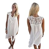 Vovotrade Ladies Boho Sleeveless Womens Loose Summer Beach Lace Dress (S, White)