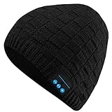 Bluetooth Beanie Cap, Outdoor Sport Knit Hat Fashion Washable with Wireless Rechargeable Removal Earpiece for Audio Listening Music for Cell Phones, iPhone, iPad, Android, Laptops, Tablets - Black