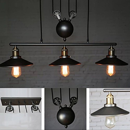Dst Retro Pendant Retractable Chandelier Pendant, Vintage Adjustable Hanging Ceiling Light Pendant Light for Island, Dining, Bar (Matte Black)