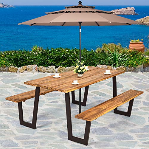 Giantex Picnic Table Bench Set with Umbrella Hole, Outdoor Dining Set