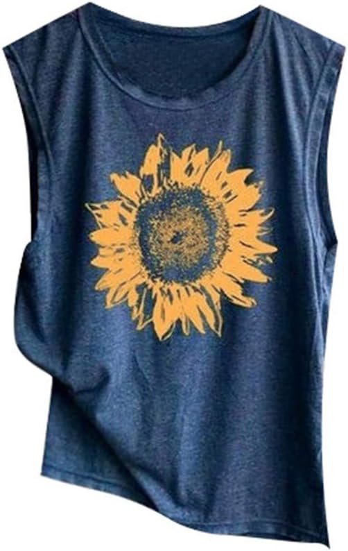 Wintialy Women Sleeveless Sunflowe Print Shirt Casual Loose Tank Top Soft Comfortable Top Big Sale!