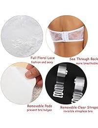 Sujetador de encaje para dama, sin tirantes, inalámbrico, extraíble, acolchado, capa básica, más correas invisibles transparentes
