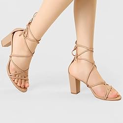 Allegra K Women's Strappy Lace Up Chunky Heeled