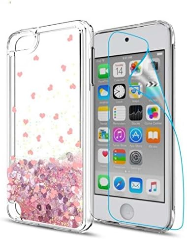 iPod Touch 6 Case,iPod Touch 5 Liquid Case with HD Screen Protector for Girls,Aree Shiny Glitter Bling Quicksand Clear TPU Protective Phone Case for Apple iPod Touch 6th / 5th Generation Rose Gold