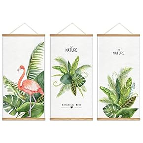 Hanging Poster with Wood Frames Beautiful Green Plants Home Wall Canvas Prints Ready to Hang - 18"x36"x3 Panels