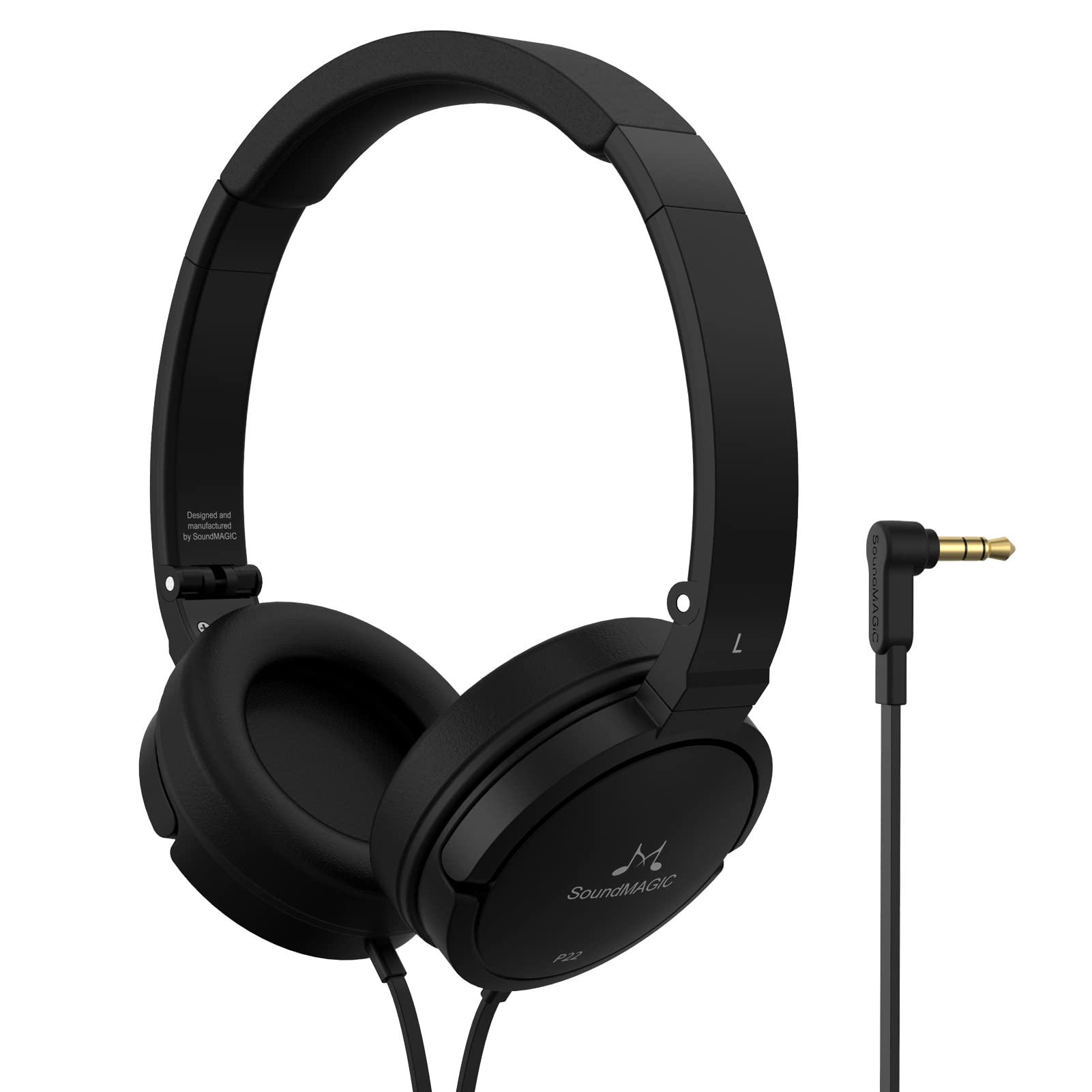 Soundmagic P22 Wired On Ear Headphones No Microphone HiFi Stereo Portable Headphone Lightweight and Foldable Comfortable Fit Noise Isolating Black