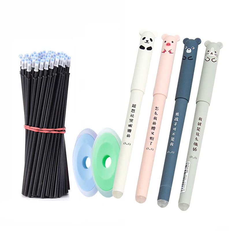 Erasable Gel Ink Pens Cute Cartoon Cat Pig Bear Panda Animal Pen Ballpoint 0.35mm Black Gel Ink Pens Rollerball Pens Friction Pens for Student Kids Gift School Stationery Office Supplies (Pack of 26)