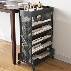 COVAODQ Book Cart with Wheels Mobile Bookshelf