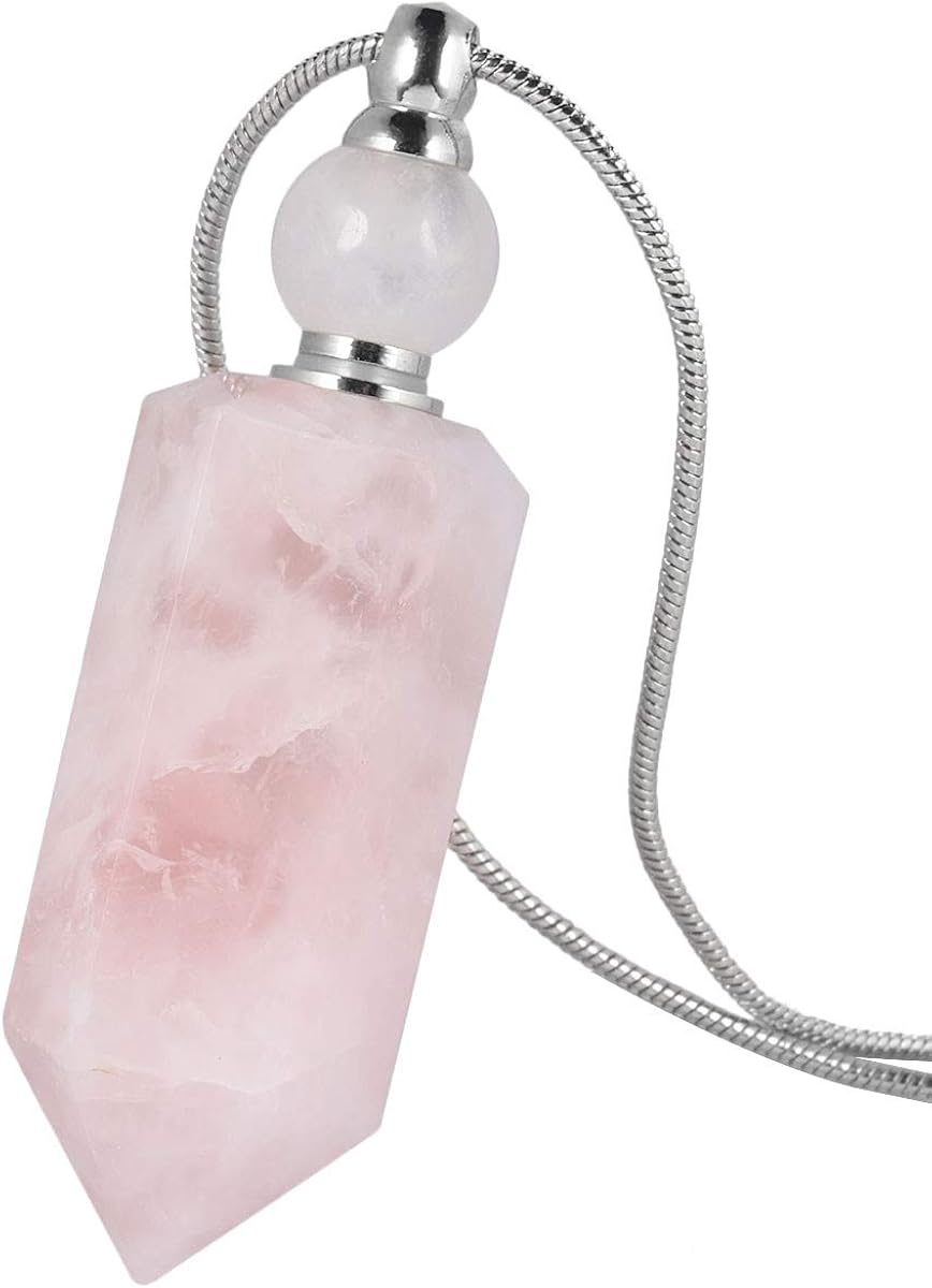 Nupuyai Essential Oil Diffuser Aromatherapy Necklace, Irregular Healing Crystal Point Stone Perfume Pendant with Long Chain