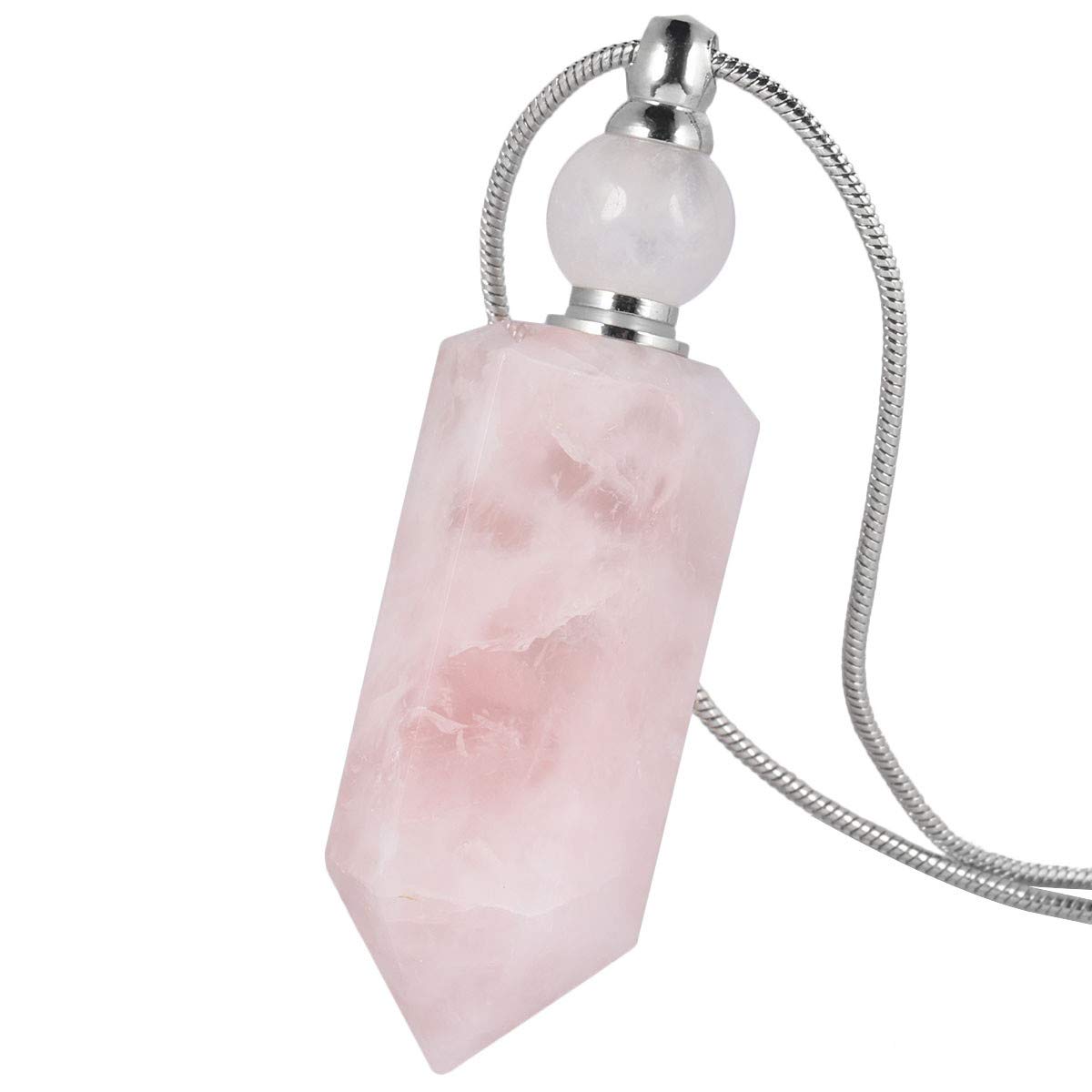 Nupuyai Essential Oil Diffuser Aromatherapy Necklace, Irregular Healing Crystal Point Stone Perfume Pendant with Long Chain, 70cm Rose Quartz