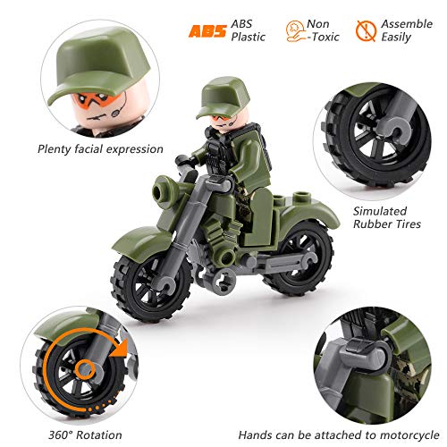 image for Feeke 16 PCS Building Block Toy Set, Motorcycle / Vehicle with Army Mi