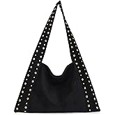 JQAliMOVV Suede Purses for Women Large Suede Handbag Slouchy Tote Bag Hobo Studded Purse