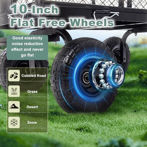 HEAHOLD Garden Wagon Cart Heavy Duty 880 LBS Steel Utility Cart with All-Terrains 3.50-4" Solid Wheels 10" Tires, 180° Rotating Handle, Removable Sides, Laser-Welded Frame & Multi-Surface