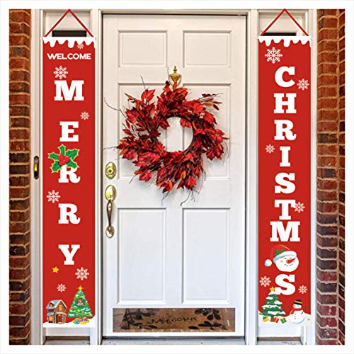 HMASYO Merry Christmas Banner,Christmas Porch Fireplace Wall Signs Flag for Christmas Decorations Outdoor Indoor,Christmas Banner Decoration Red Xmas Sign for Home Party (Merry Christmas)