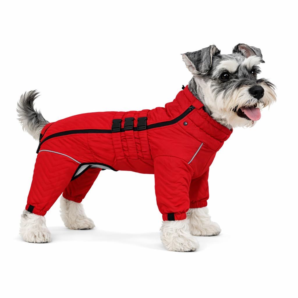 Warm Double Layers Dog Vest - 4 Legs Covered Windproof Waterproof Reflective Coat, Outdoor Skating Costume for Small Medium Large Dogs - Red S