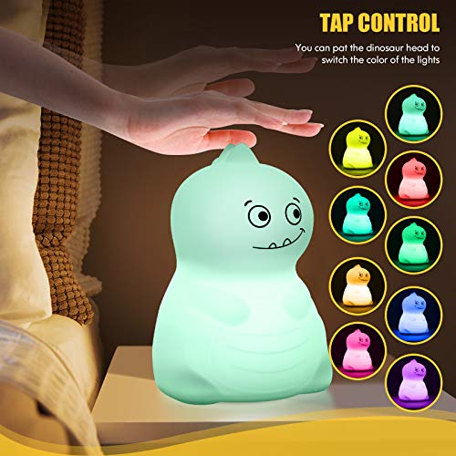 Dinosaur Toys Night Light for Kids, VSATEN Color Changing Touch Silicone Baby Nightlight with Remote, Portable Rechargeable LED Bedside Nursery Lamp for Toddler\'s Room, Birthday Gifts for Boys Girls