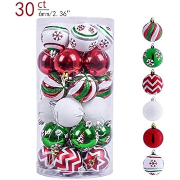 Valery Madelyn 30ct 60mm Classic Collection Splendor Red Green White Shatterproof Christmas Ball Ornaments Decoration,Themed with Tree Skirt(Not Included)