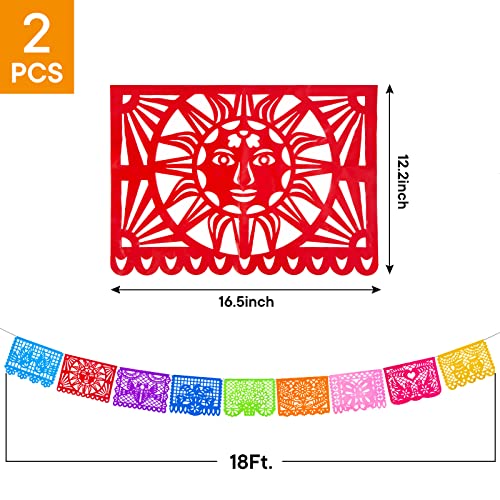 JOHOUSE 2Pack Mexican Party Banner, 18 Feet Plastic Fiesta Banner Cinco de Mayo Dia De Los Muertos Decor Day of the Dead Papel Picado Decorations, Mexican Party Supplies