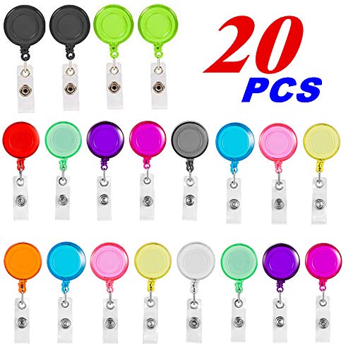 Badge Reel, Retractable Badge Reel with Metal Belt Clip, 20 Pack Retractable Badge Holder ID Badge Reel Clip with 10 Colors for ID Card Badge Holder Key Keychain Holders by Fezep