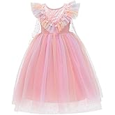 Dressy Daisy Unicorn Birthday Rainbow Tulle Dress Princess Costume with Headband Fancy Party Outfit for Toddler Little Girls