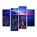Canvas Print Wall Art Picture Chicago City Skyline Blue Sky Sunset Downtown Aerial View Skyscrapers At Michigan Lake 4 Pieces Modern Giclee Stretched And Framed Artwork Cityscape Pictures Photo Prints
