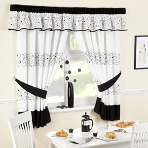 Jazz Black kitchen Curtains 66" wide x 48" drop: Amazon.co.uk: Kitchen ...