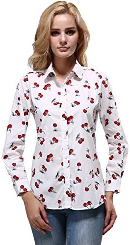 XI PENG Women's Fashion Feminine Tops Blouse Work Button Down Long Sleeve Floral Dress Shirts