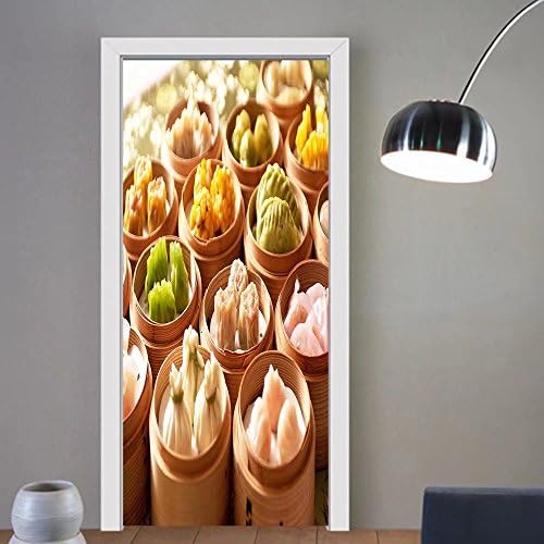 Summer Price custom made 3d Door Wall Mural Wallpaper siomai chinese food For Room Decor 30x79
