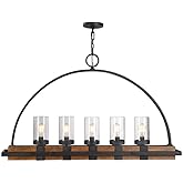 Atwood-Linear Chandelier 5 Light Rubber Wood/Glass/Steel - 51 inches Wide by 7.75 inches deep