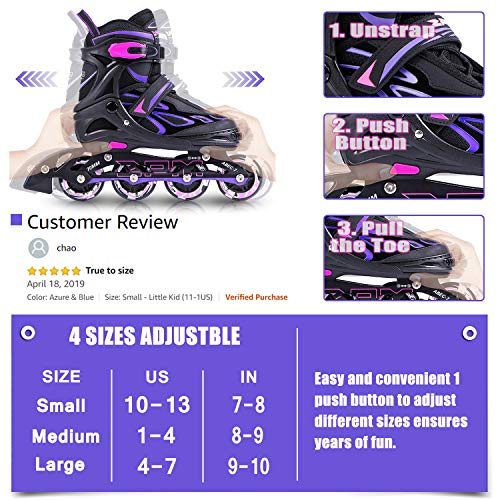 2PM SPORTS Vinal Girls Adjustable Inline Skates with Light up Wheels Beginner Skates Fun